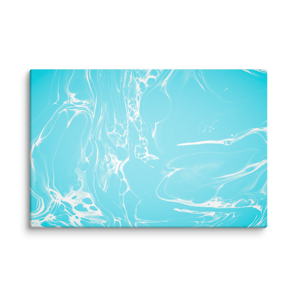 Canvas print with blue and white abstract marble pattern on a white background