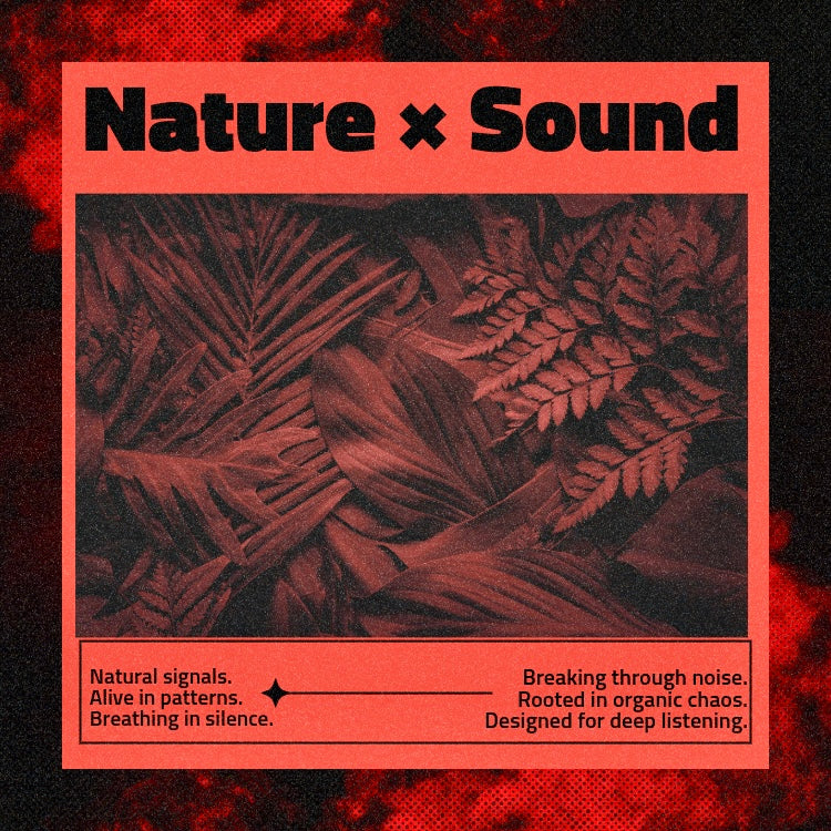Album cover with 'Nature x Sound' text and leaf pattern on a red background