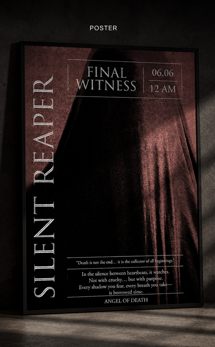 Collage of 'Final Witness' album cover, poster, and vinyl mockup with 'Silent Reaper' branding.